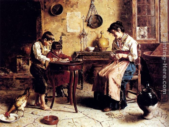 The Writing Lesson painting - Eugenio Zampighi The Writing Lesson art painting